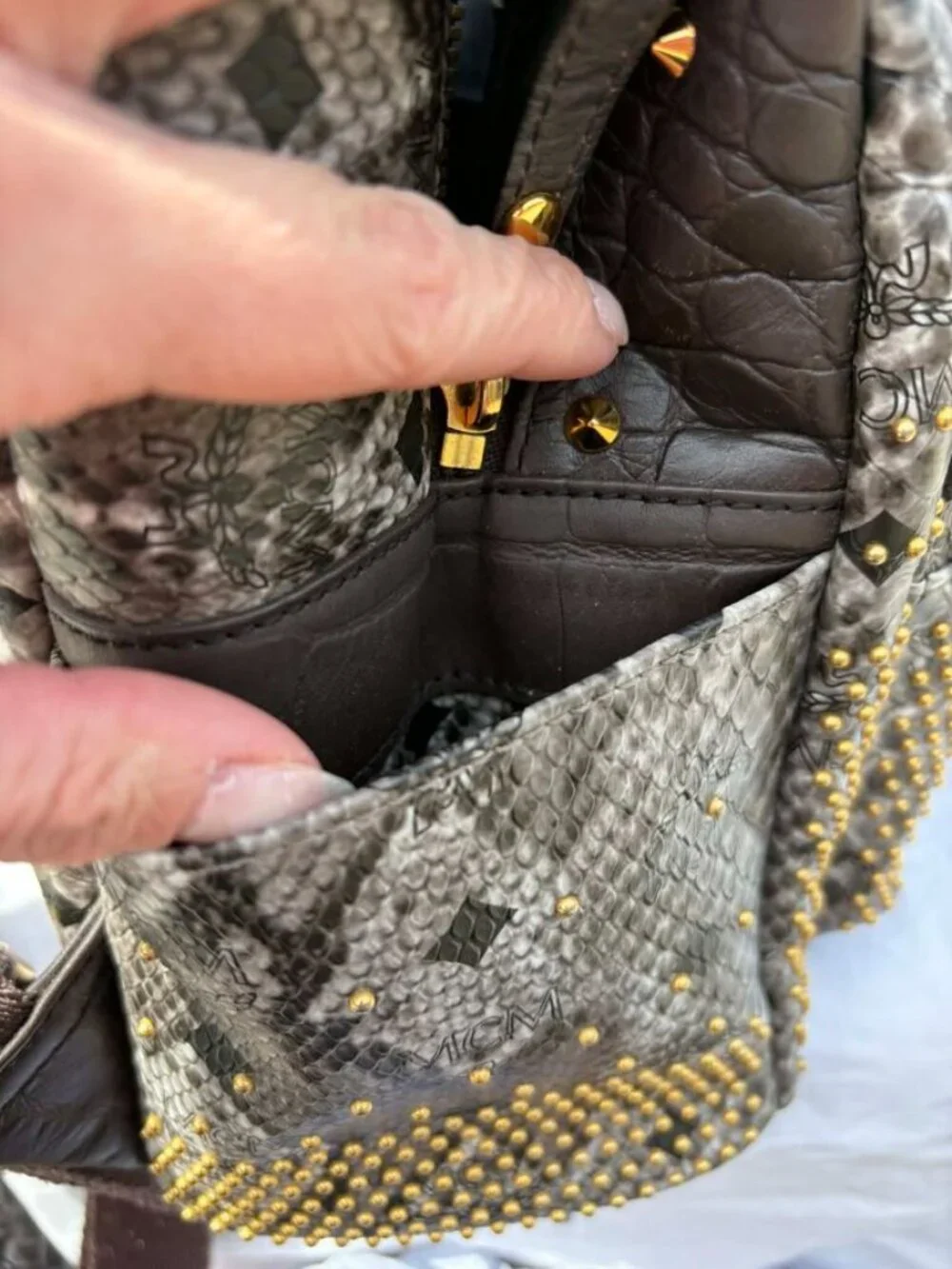 MCM Visetos Snakeskin Studded Leather Backpack - Picture 11 of 16